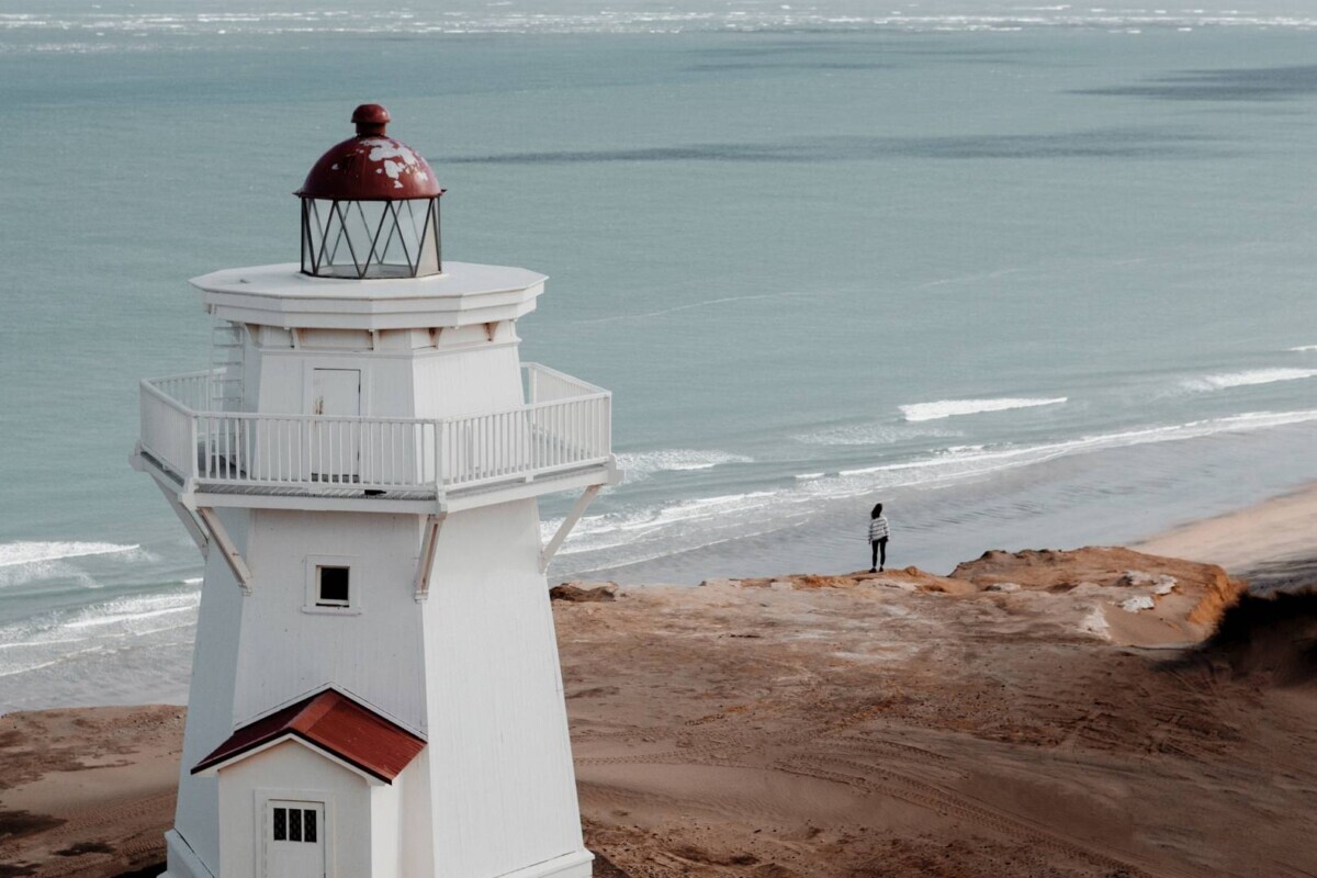 High Angle Shot Beautiful Lighthouse Beach Overlooking Ocean Wp